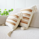 Ivory Brown Coffee Black Stripe Pillow Case with Tassels - Ljojo Brand