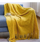 Cozy Knit Throw Blanket with Tassel, Black Lightweight Decorative Blanket for Couch and Bed by Ljojo