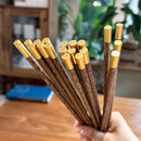 Ljojo 25cm Wooden Chopsticks Set with Brass Engraved Fortune Chinese Character