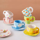 Ljojo 10oz Korean Style Ceramic Coffee Mug with Saucer Hand Painted Tea Cup Set