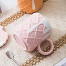 Ljojo 400ML Biscuit Pattern Coffee Mug With Lid, Spoon - Cute Kawaii Ceramic Cup