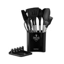 Ljojo 13-Piece Silicone Kitchen Utensil Set with Stainless Steel Handles and Storage Bucket