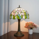 12-Inch Pink Tulip Stained Glass Table Lamp | Colorful Christmas Living Room Bedroom Lighting by Ljojo