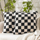 Ljojo Luxe Checkerboard Cushion Cover in Khaki Coffee Wool Faux Fur - Home Decor