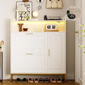 Ljojo™ Shoe Storage: 2 Flip Drawers, Side Cabinet, LED Light, Charging Station