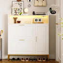 Ljojo™ Shoe Storage: 2 Flip Drawers, Side Cabinet, LED Light, Charging Station