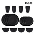 Ljojo 16pc Black PP Cutlery & Plate Set for Outdoor Camping and Parties