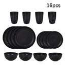 Ljojo 16pc Black PP Cutlery & Plate Set for Outdoor Camping and Parties