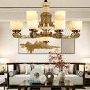 Ljojo Luxe Inlay Copper Chandelier with Marble Jade, Ideal for Living Room, Bedroom and Hall
