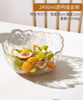 Ljojo 1500ml Glass Bowl Gold-Plated Household Tableware Fruit Dessert Salad Plate