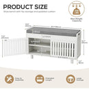 Ljojo™ Bamboo Storage Bench with Cushioned Seat, Double-Door Cabinet, 2-Tier Entryway Furniture