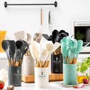 Ljojo 12-Piece Silicone Kitchen Utensil Set with PP Handle and Storage Bucket