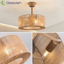 Bamboo Rattan Circle Cage LED Ceiling Fan Light for Home Decor Chandeliers by Ljojo