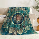 Ljojo Mandala Fleece Blanket in Vibrant Blue, Green & Yellow - Soft Cozy Polyester Throw