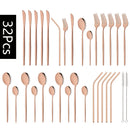 Ljojo 32-Piece Stainless Steel Black Cutlery Set Knife Fork Spoon Straw Flatware