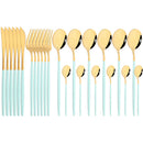 Ljojo 24pcs Stainless Steel Cutlery Set Fork Teaspoon Knife Silverware Flatware