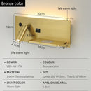 Ljojo USB Wall Lamp with Wireless Charger and Switch, LED Reading Night Light