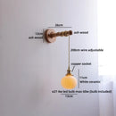 Ljojo LED Wall Light Fixture Switch Stair Lighting Round Ceramic Wood Bedside Lamp