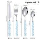 Ljojo 24-Piece Pearl Handle Luxury Cutlery Set - Stainless Steel Knife Fork Spoon Shell Spoon Kit