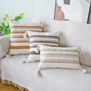 Ivory Brown Coffee Black Stripe Pillow Case with Tassels - Ljojo Brand