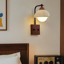 Ljojo LED Wall Lights Bedroom Yellow Travertine White Glass Wabi Sabi Wood Bedside Lamp