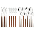 Ljojo 30Pcs Stainless Steel Cutlery Set with Imitation Wood Handle