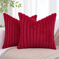 Ljojo 16x16 Faux Fur Striped Pillow Covers 2pcs - Soft Plush Velvet Back