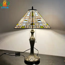 16 Inch Tiffany Style Antique Art Table Lamp Stained Glass Metal Base for Living Room by Ljojo