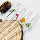 Ljojo 200*8mm Leaf Glass Straws for Smoothie Cocktail Coffee Juice Drinks