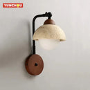 Japanese Warm Yellow Travertine Half Circle LED Wall Lamp Modern Simple Home Decor Ljojo