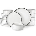 Ljojo 12/16/18/24 Piece Black Rim Dinnerware Sets with Standing Edge