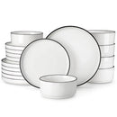 Ljojo 12/16/18/24 Piece Black Rim Dinnerware Sets with Standing Edge