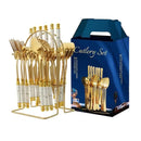 Ljojo 24pcs Ceramic Handle Cutlery Set with Holder - Stainless Steel Knife Fork Spoon