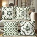 Bohemian Velvet Floral Throw Pillow Covers - Ljojo Green & White Decorative Cases
