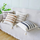 Ivory Brown Coffee Black Stripe Pillow Case with Tassels - Ljojo Brand
