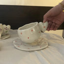 Ljojo 10oz Hand Painted Ceramic Coffee Mug Set with Heart Shape Handle
