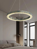 Blue Tiger Stripe LED Ring Ceiling Chandelier - Luxury Art Deco Brass Crystal Light by Ljojo