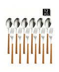 Ljojo 12-Piece Stainless Steel Cutlery Set with Imitation Wood Handle