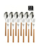 Ljojo 12-Piece Stainless Steel Cutlery Set with Imitation Wood Handle