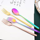 Ljojo 16-Piece Rainbow Stainless Steel Tableware Set with Dinner Spoons, Chopsticks, and Cutlery