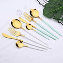 Ljojo 12-Piece Black Gold Stainless Steel Cutlery Set for Parties and Kitchens