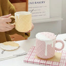 Ljojo 400ML Biscuit Pattern Coffee Mug With Lid, Spoon - Cute Kawaii Ceramic Cup