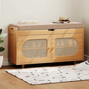 Ljojo™ Bamboo Shoe Storage Bench with Padded Seat and Doored Cabinet
