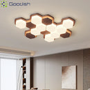 Industrial Bauhaus Wooden Honeycomb Waffle LED Ceiling Light Chandelier for Living Room by Ljojo
