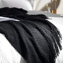Cozy Knit Throw Blanket with Tassel, Black Lightweight Decorative Blanket for Couch and Bed by Ljojo