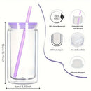 Ljojo 16oz Double Wall Snowglobe Mason Jar Cups with Straw - Set of 8