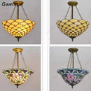 Ljojo Mediterranean Stained Glass Chandelier Pendant Light for Living Room