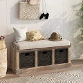 Rustic Shoe Bench with 3 Baskets, Cushion, and Cabinet by Ljojo™