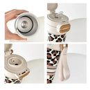 Ljojo Leopard Print Stainless Steel Tumbler with Straw -  Luxury Thermal Coffee Cup
