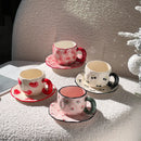Ljojo 10oz Korean Style Ceramic Coffee Mug with Saucer Hand Painted Tea Cup Set